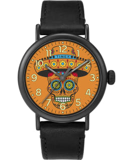 Timex Standard D&iacute;a de los Muertos 40mm Leather Strap Watch Black/Orange large