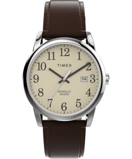Easy Reader 38mm One Time Adjustable Leather Strap Watch Silver-Tone/Brown/Cream large