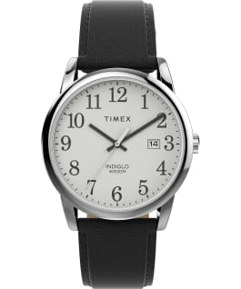 Easy Reader 38mm One Time Adjustable Leather Strap Watch Silver-Tone/Black/White large