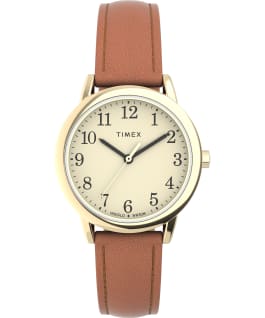 Easy Reader 30mm One Time Adjustable Leather Strap Watch Gold-Tone/Brown/Cream large