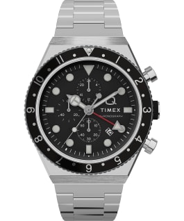 Q Timex Three Time Zone Chronograph 40mm Stainless Steel Bracelet Watch Stainless-Steel/Black/Other large