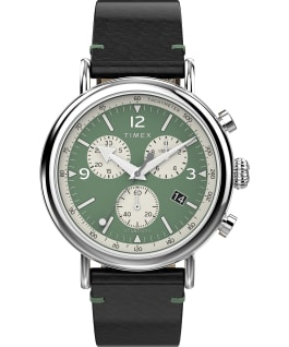 Timex Standard Chronograph 41mm Eco Friendly Leather Strap Watch Silver-Tone/Brown/Green large