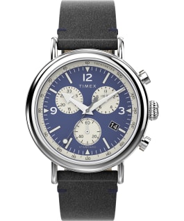 Timex Standard Chronograph 41mm Eco Friendly Leather Strap Watch Silver-Tone/Black/Blue large