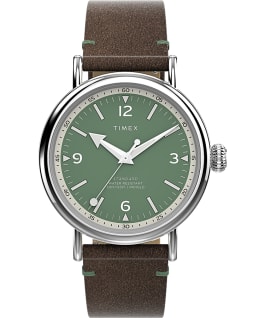 Timex Standard 40mm Eco Friendly Leather Strap Watch Silver-Tone/Brown/Green large