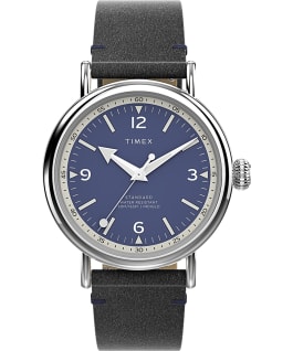 Timex Standard 40mm Eco Friendly Leather Strap Watch Silver-Tone/Black/Blue large