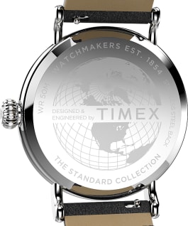 Timex Standard 40mm Eco Friendly Leather Strap Watch Silver-Tone/Black/Blue large