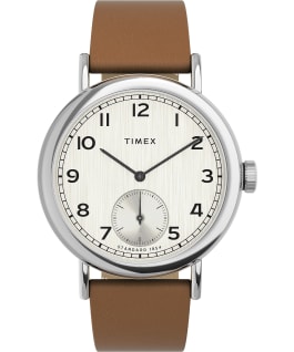 Timex Standard Sub Second 40mm Apple Skin Leather Strap Watch Silver-Tone/Tan/Champagne large