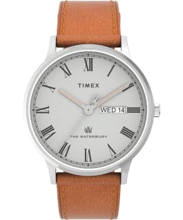 Waterbury Classic Day Date and Roman Numerals 40mmLeather Strap Watch Stainless-Steel/Tan/Gray large