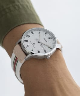 Waterbury Classic 40mm Mixed Material Strap Watch Stainless-Steel/White/Gray large