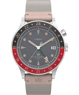 Waterbury Traditional GMT 39mm Mixed Material Strap Watch Stainless-Steel/White/Black large