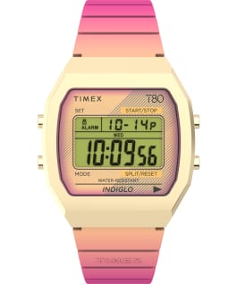 Timex T80 Steel 36mm Resin Strap Watch Gold-Tone/Pink large