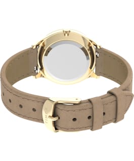 Modern Dress 32mm Leather Strap Watch with Crystals Gold-Tone/Tan/White large