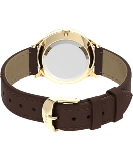 Modern Dress 32mm Leather Strap Watch with Crystals Gold-Tone/Brown/White large