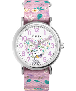 Timex Weekender X Peanuts In Bloom 38mm Fabric Strap Watch Silver-Tone/Pink/White large