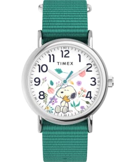 Timex Weekender X Peanuts In Bloom 38mm Fabric Strap Watch Silver-Tone/Green/White large