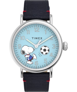 Timex Standard x Peanuts Featuring Snoopy Soccer 40mm Leather Strap Watch Silver-Tone/Blue large