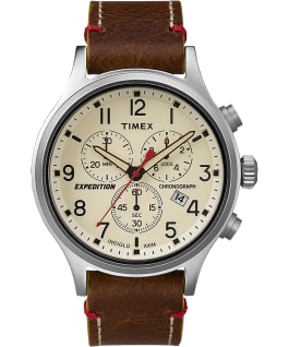 Expedition Scout Chronograph 42mm Leather Watch Silver-Tone/Brown/Natural large