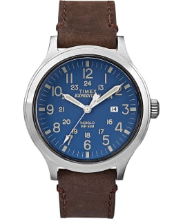 Expedition Scout 43mm Slip Thru Leather Watch Silver-Tone/Brown/Blue large