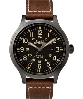 Expedition Scout 43mm Leather Watch Black/Brown large