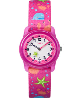 Kids Analog 29mm Elastic Patterned Fabric Watch Pink/White large