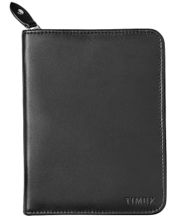 Leather Folio Case And Passport Holder For Two Watches Unisex Timex Watch Black