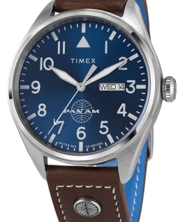 Timex X PanAm Day Date 42mm Leather Strap Watch Stainless-Steel/Brown/Blue large