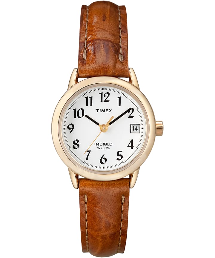 Easy Reader 25mm Leather Strap Watch Gold-Tone/Brown/White large