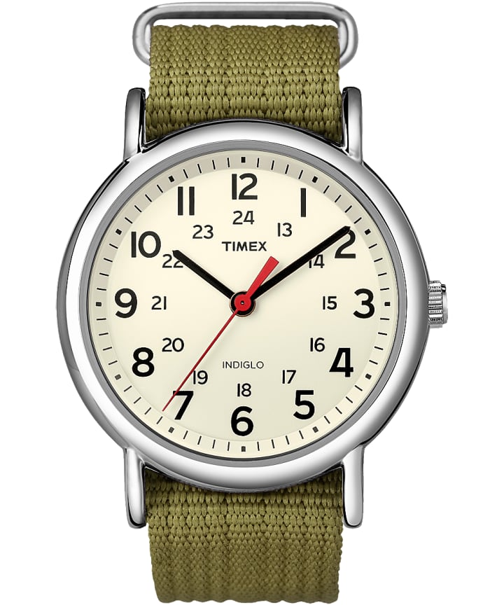 Weekender 38mm Fabric Strap Watch Silver-Tone/Green/Cream large