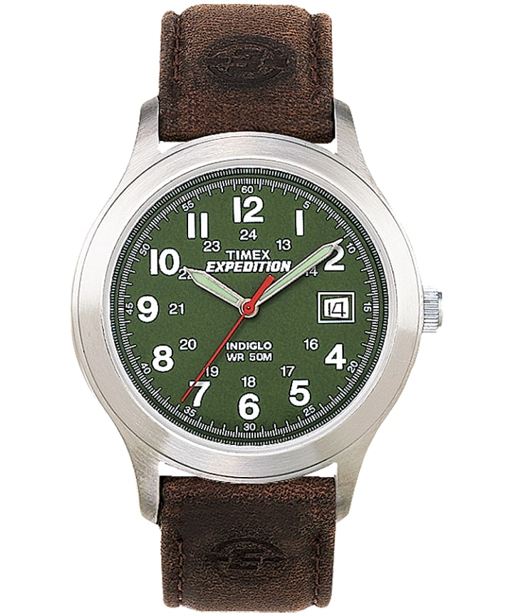 Expedition Metal Field 39mm Leather Strap Watch Silver-Tone/Brown/Green large