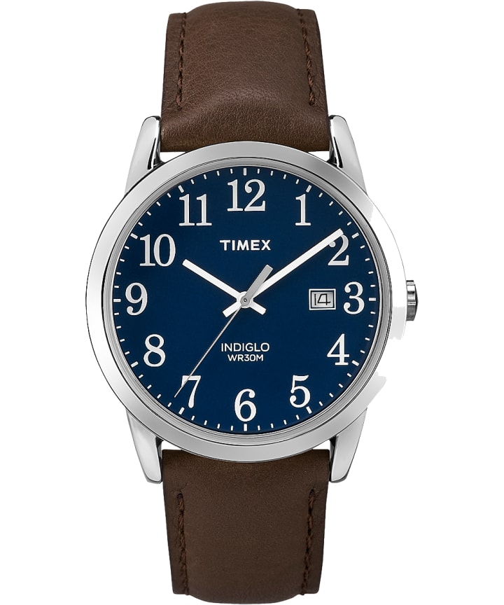 Montre Easy Reader 38 mm Bracelet en cuir Silver-Tone/Brown/Blue large