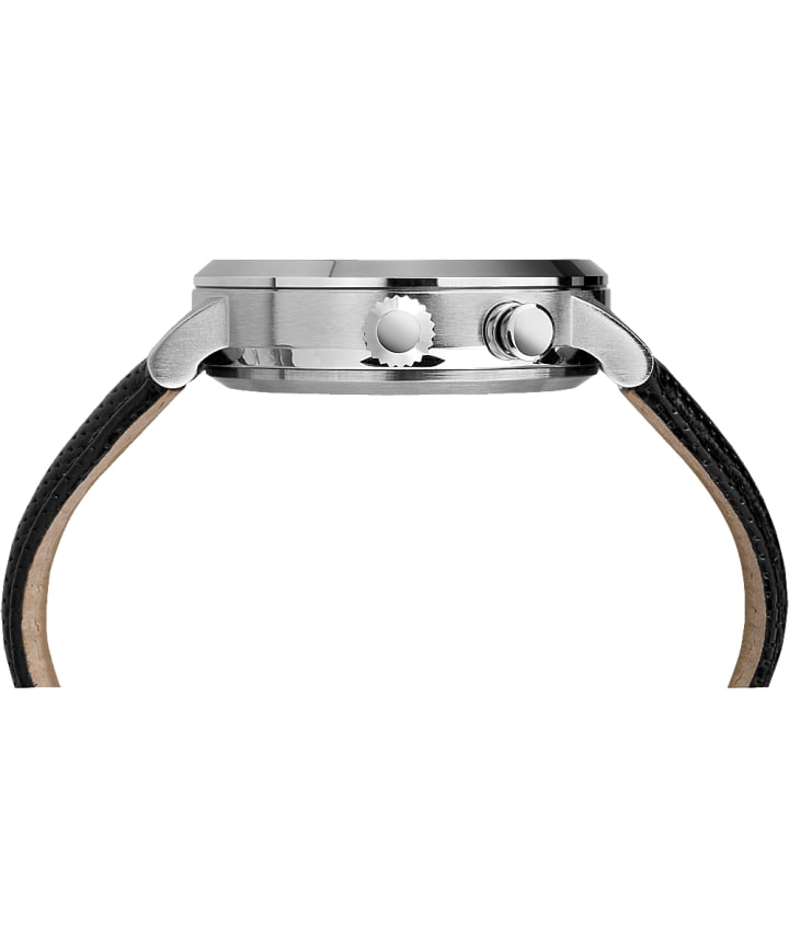 iQ+ Move Metro 42mm Leather Strap Watch Silver-Tone/Black large