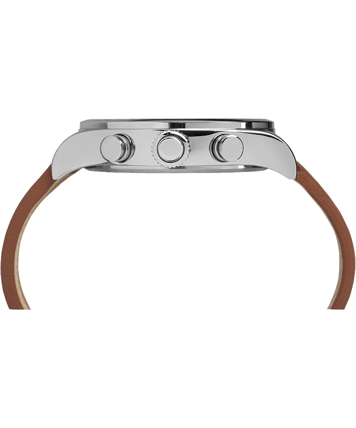 Waterbury Traditional Chronograph 42mm Leather Strap Watch Stainless-Steel/Brown/Black large