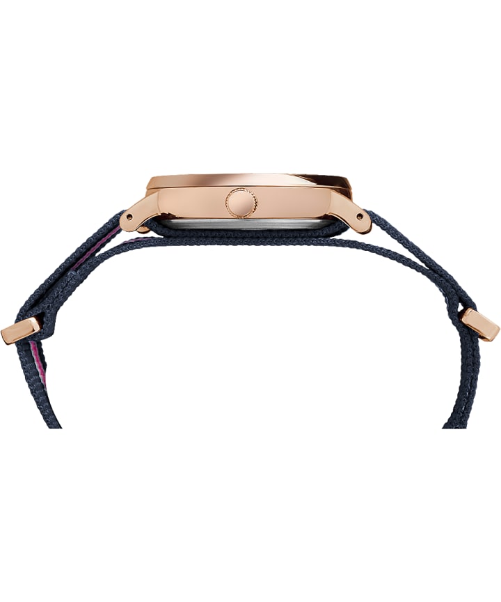Fairfield 37 mm grande, bracelet en nylon ton or rose/bleu/blanc