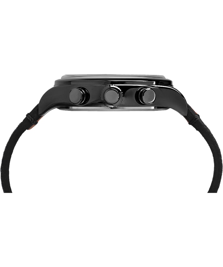 Waterbury Chronographe traditionnelle 42 mm, grande, bracelet en cuir gris/noir