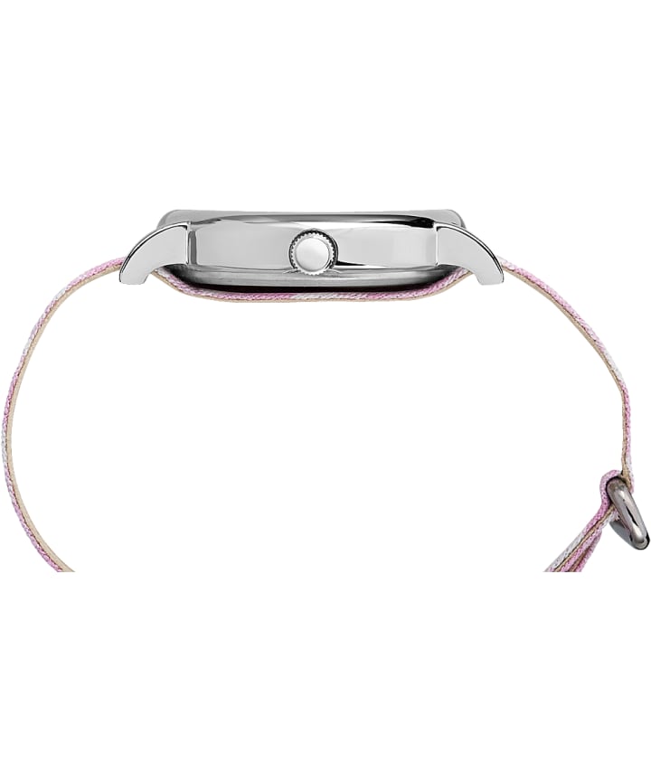 Weekender Patterned 38mm Fabric Strap Watch Chrome/Pink/White large