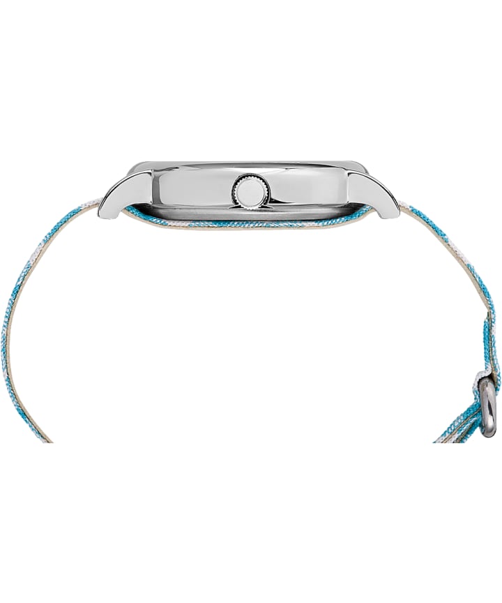 Weekender Patterned 38mm Fabric Strap Watch Chrome/Blue/White large