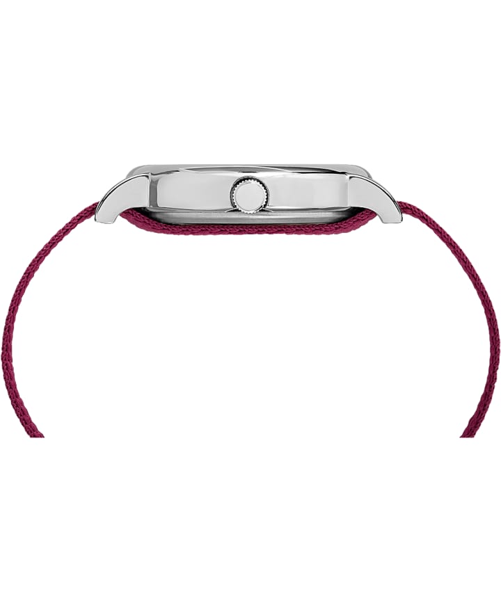 Weekender 38 mm à motif, grande, bracelet en nylon chrome/rouge/crème