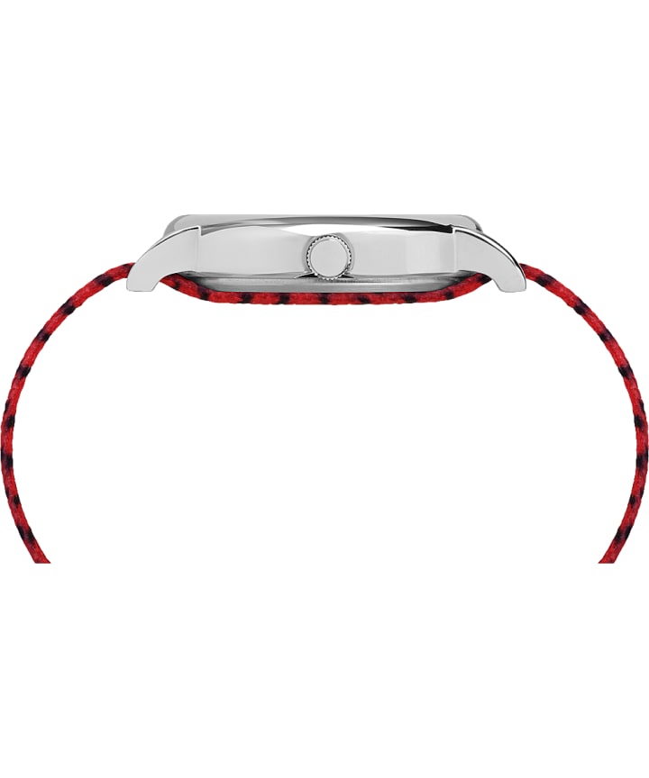 Timex x Peanuts - Reloj Linus de 38 mm con correa de tela Silver-Tone/Red/White large