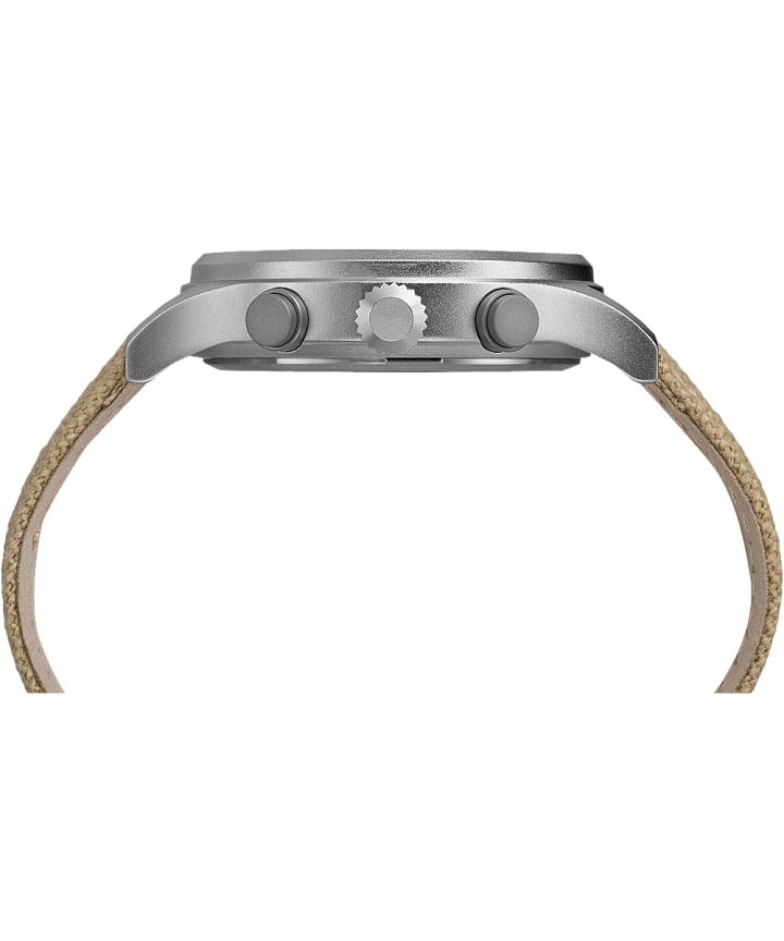Allied Chronographe 42 mm grande, bracelet en tissu ton argent/havane/naturel