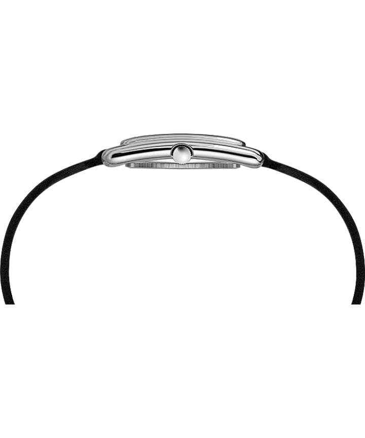 Addison 25mm Double Wrap Leather Strap Watch Chrome/Black large