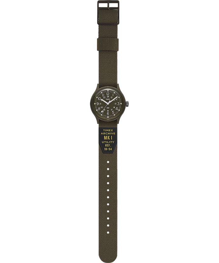 MK1 36mm Military inspired Grosgrain Strap Watch Black/Green large