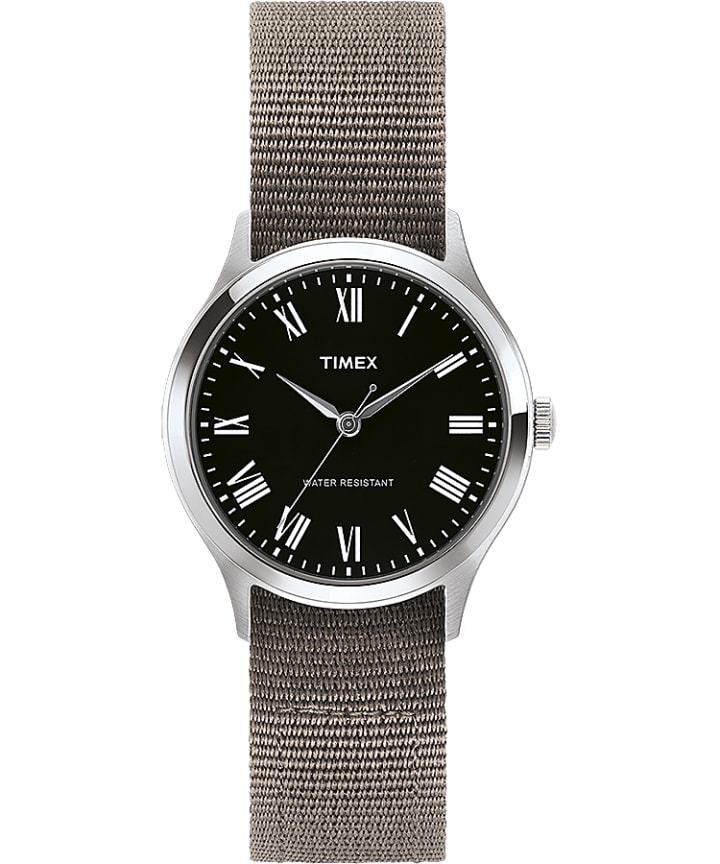 Montre Whitney Avenue 36 mm Bracelet en gros-grain réversible Acier inoxydable/Noir large