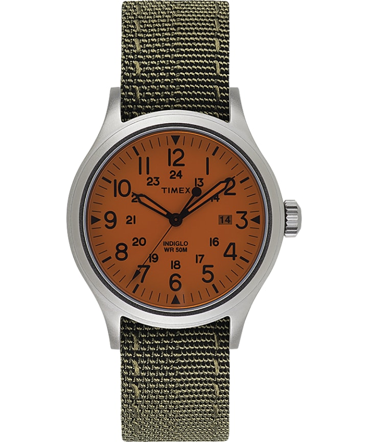 Allied 40mm Reflective and Reversible Fabric Strap Watch Silver-Tone/White large