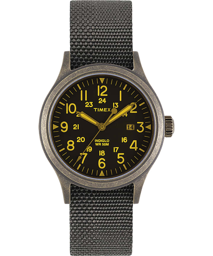 Allied 40mm Reflective and Reversible Fabric Strap Watch Gold-Tone/Black large