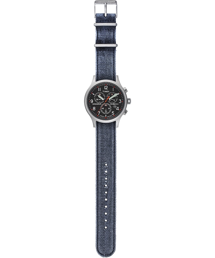 Reloj cronógrafo Allied de 42 mm con correa de tela lavada a la piedra Plateado/Azul/Negro large
