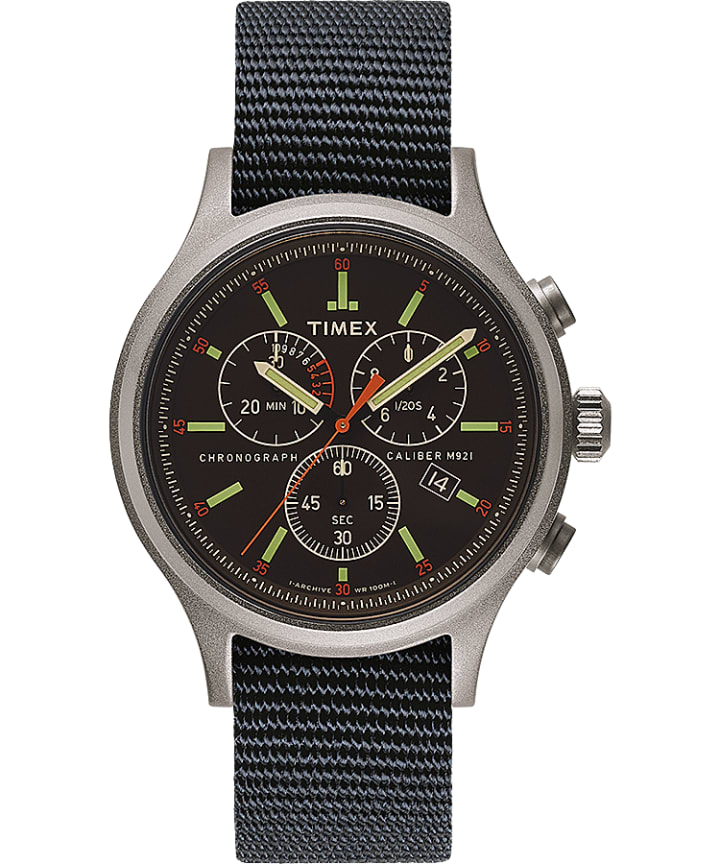 Allied Chronograph 42mm Reflective and Reversible Fabric Strap Watch Silver-Tone/Black large