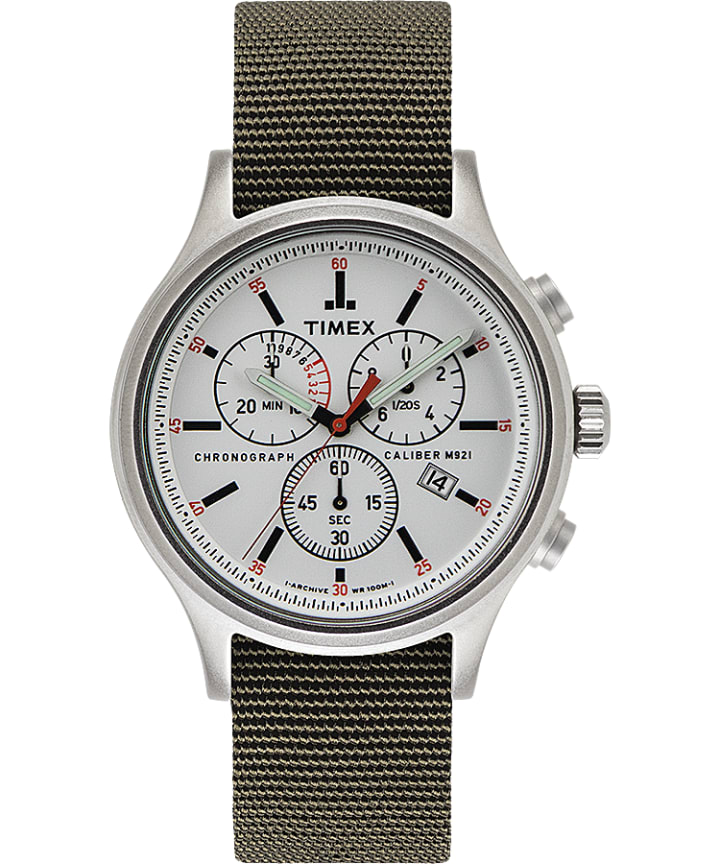 Allied Chronograph 42mm Reflective and Reversible Fabric Strap Watch Silver-Tone large