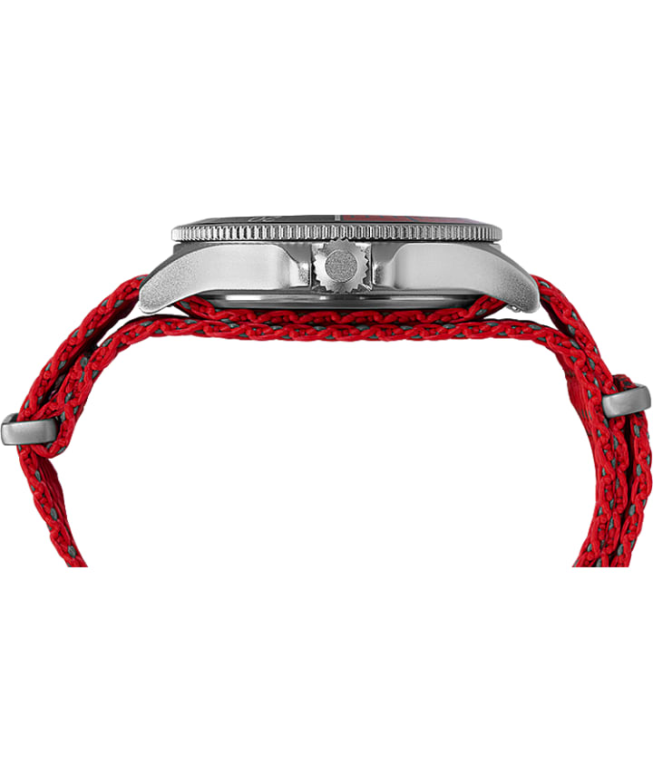 Allied® Coastline 43mm Fabric Strap Watch Silver-Tone/Red/Black large