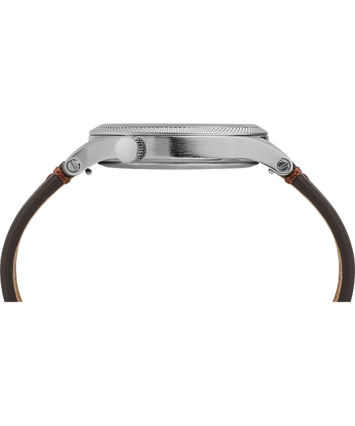 Zegarek Allied LT z kopertą 40 mm i skórzanym paskiem Srebrny/Brązowy/Szary large