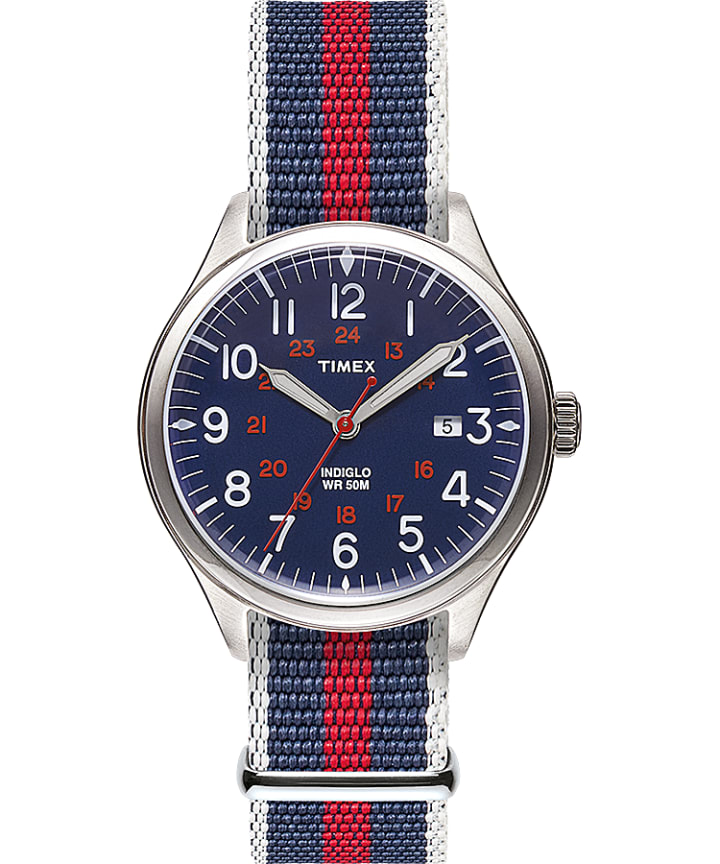 Waterbury United 38mm Fabric Strap Watch Stainless-Steel/Blue large